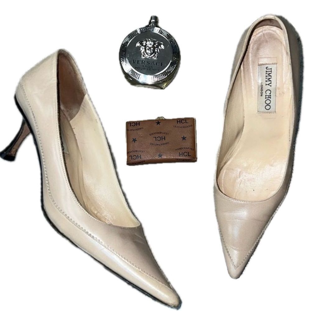 * Jimmy Choo London beige leather pumps